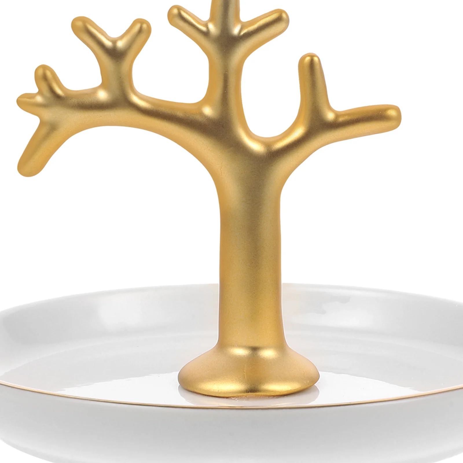 1pc Plated Ceramic Jewelry Plate Jewelry Tray Organizer Bird Branches Shape Ring Plate for Home (White + Golden)