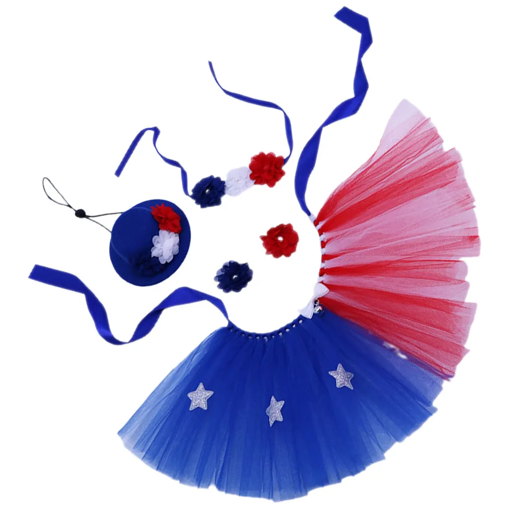 

1 set 1 Set Dog Patriotic Costume Skirt Hat Bandana Bracelet Independence Day Pet Outfit Mesh Tutu Clothing For Small Dogs Cats