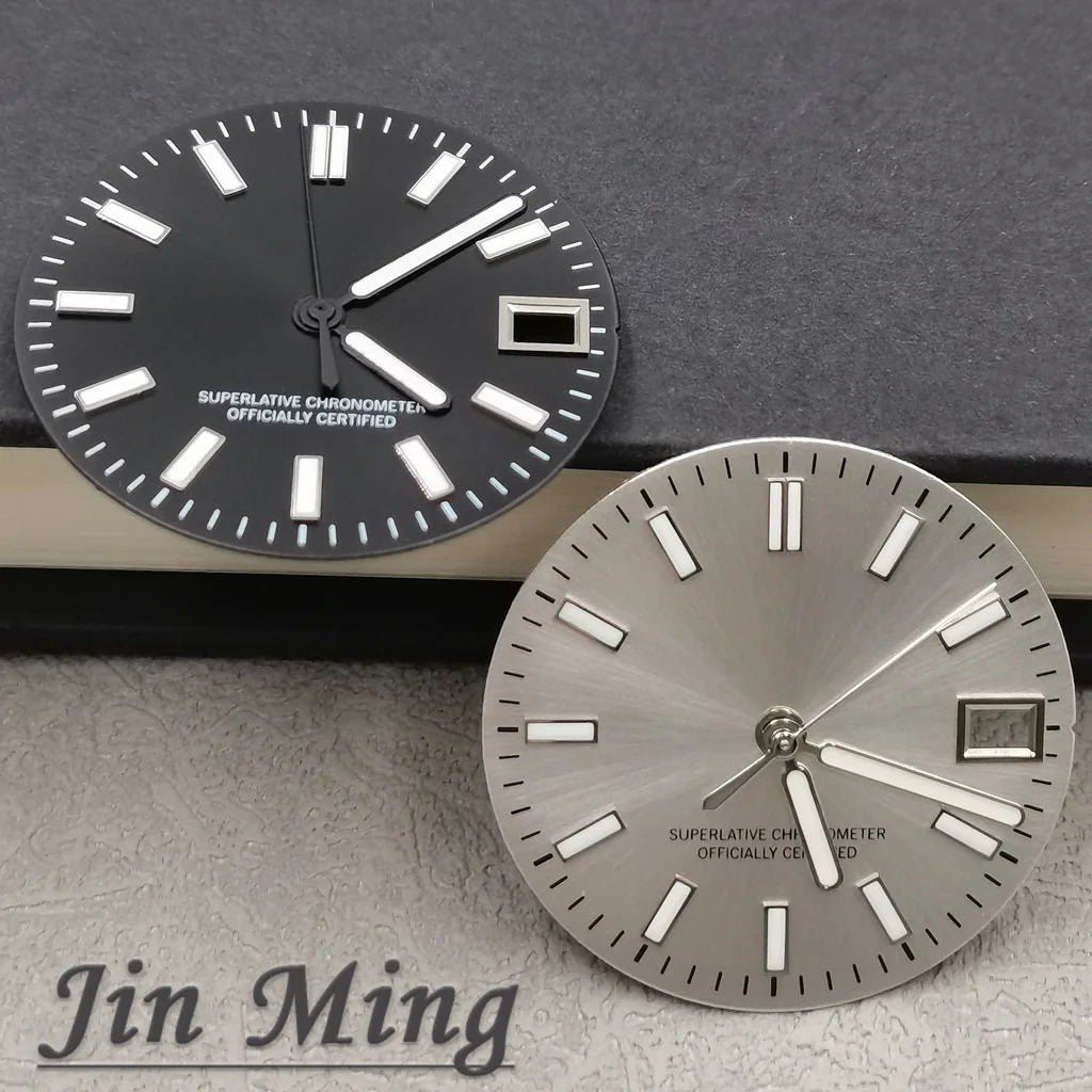 High Quality 28.5mm Silver Green Black Blue Date Window Green Luminous Aseptic Dial Fit NH35 /NH36/4R/7S Automatic Movement