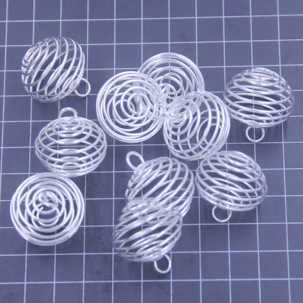 250Pcs Wholesale Silver Tone Spiral Bead Cages Charm Pendants Water Drop Breloque Jewelry Making 29x24mm