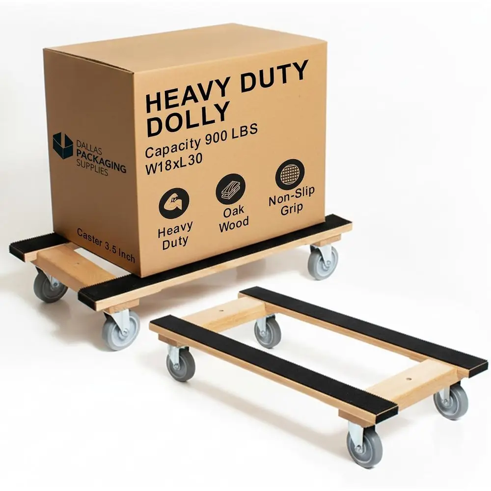 4-Wheel Heavy-Duty Furniture Moving Dolly with Full-Length Rubber Treads and Dual Rails, 18x30