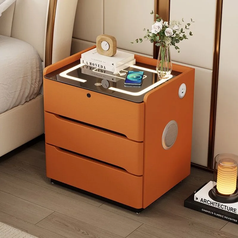 #Floating Bedside Table With Inductive Light Modern Lockable Smart Nightstand Simple Design Chargeable Three-drawer Bedside Tabl - view 2