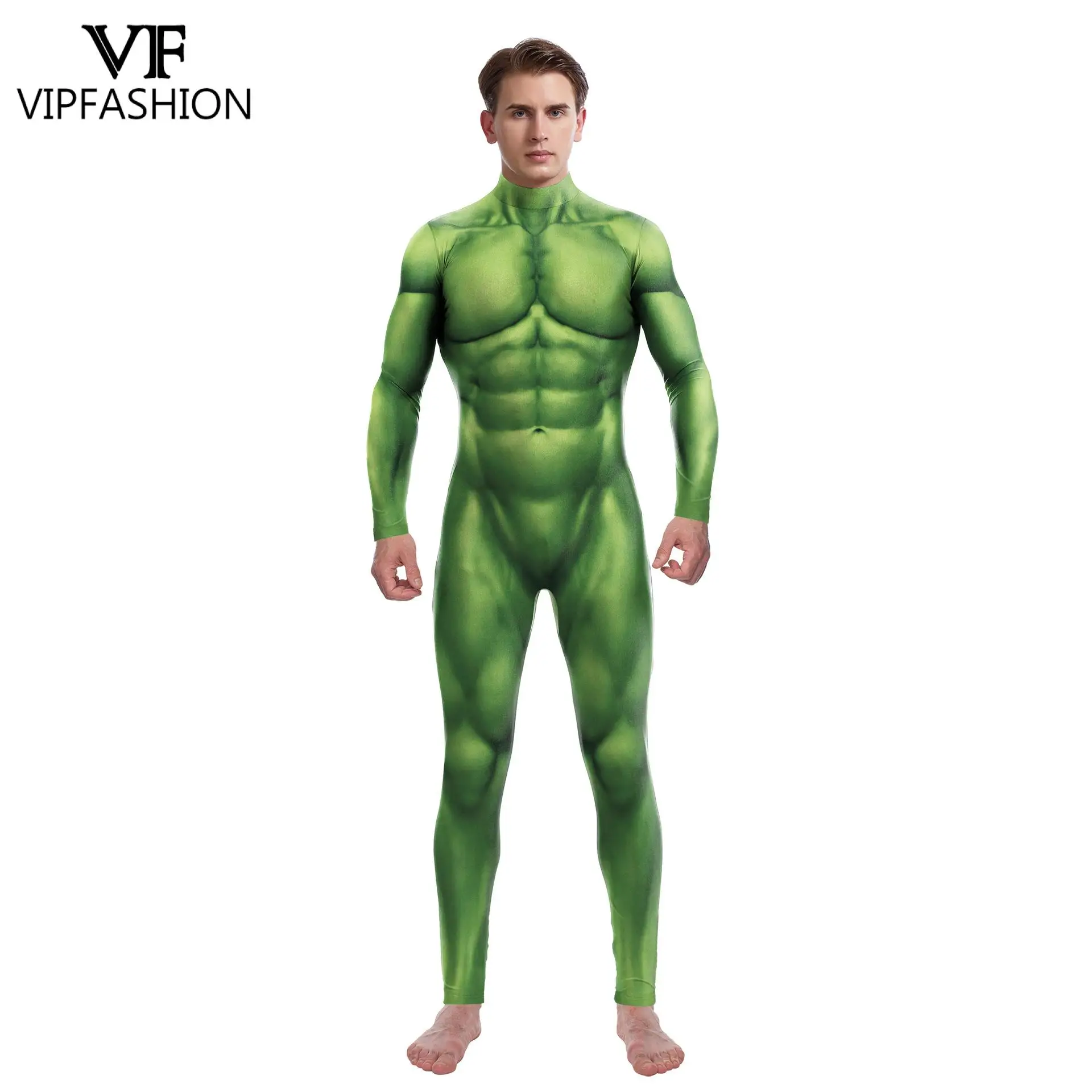 VIP FASHION-mono con estampado de cuerpo musculoso verde para hombre, disfraz de Carnaval, traje de gato para Festival, disfraz de Cosplay de fiesta elegante Zentai Sexy