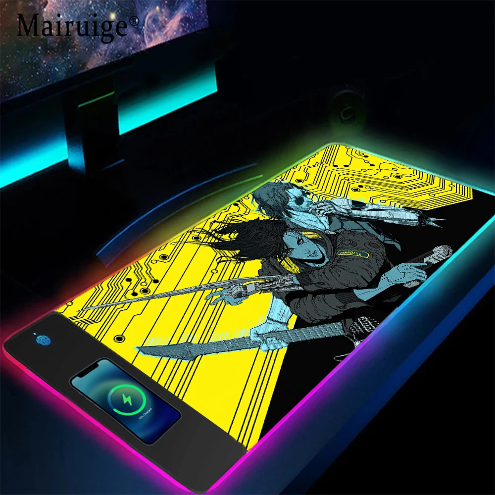 Mouse Pad Gamer Wireless Charging Game Johnny Silverhand Art Gaming Mats Desktops Extended Pad Office Accessories Desk Mat