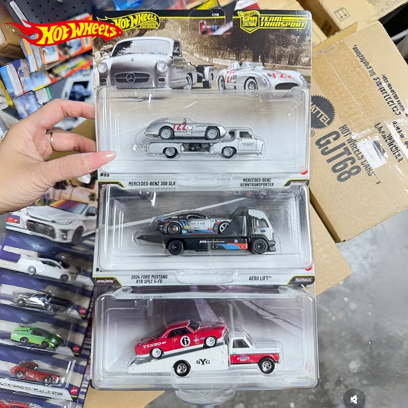 

In Stock 2026 Hot Wheels Car Culture Premium Team Transport FLF56K Case CHEVY BENZ MUSTANG 1/64 Scale Diecast Vehicle Set Model