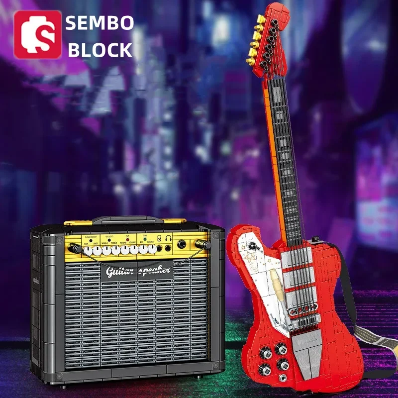 SEMBO blocks Simulation guitar set model Classic creativity Puzzle assembly unusual toys For adults Blocks Collect ornaments