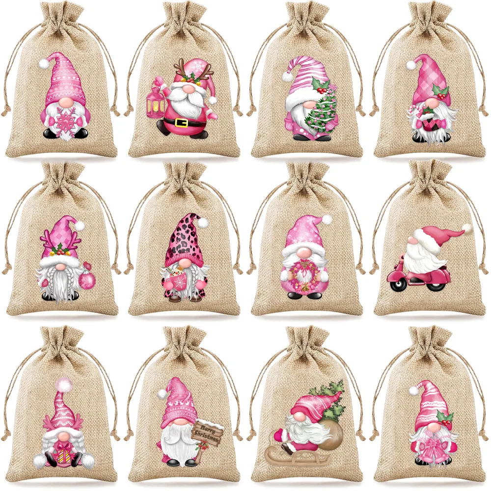 Christmas Linen Bag Breathable Burlap Gift Pouch Jewelry Gift Bag Reusable Drawstring Gift Bag For Jewelry Storage Holiday Event