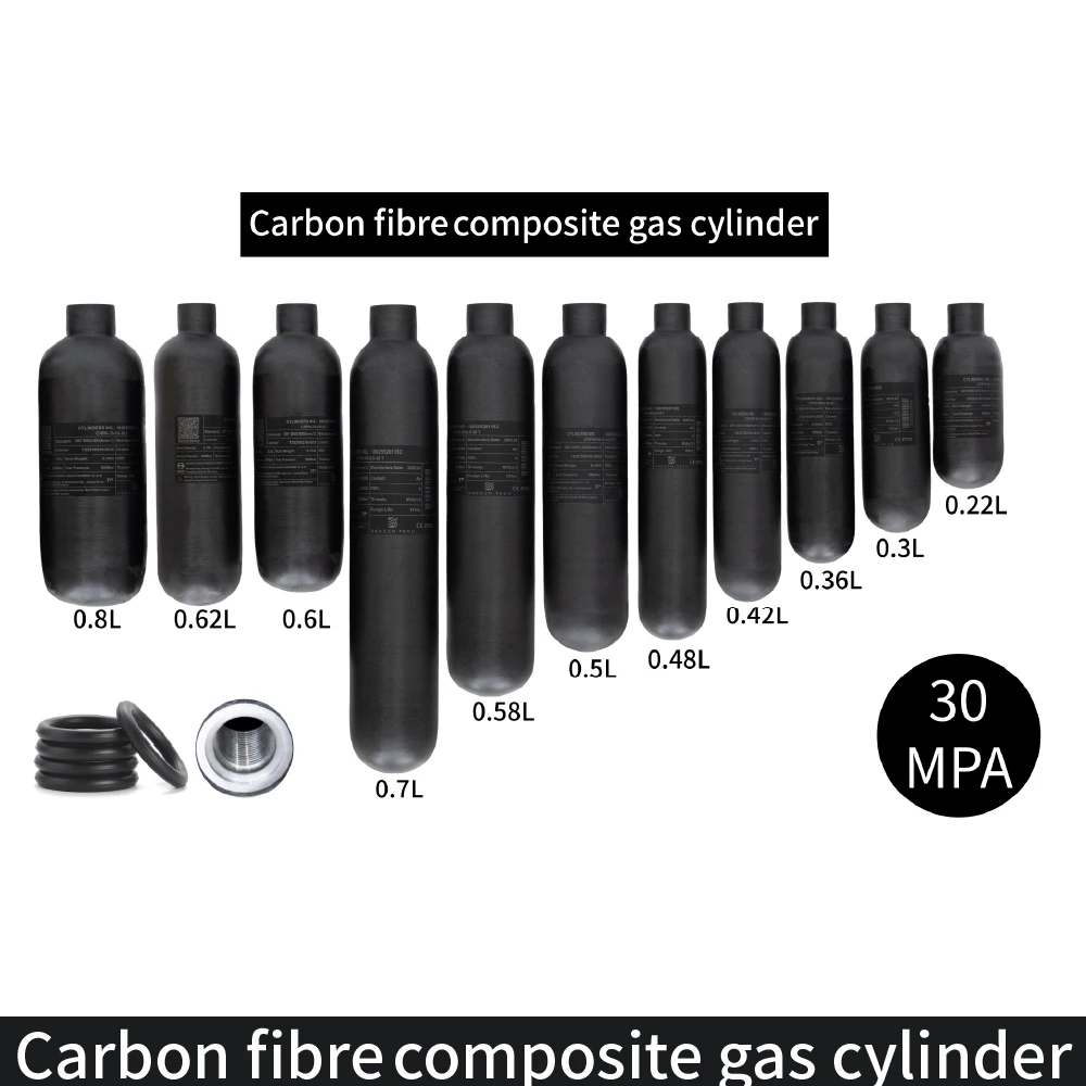 18*1.5 Del Tanque Del Cilindro De La Fibra De Carbono De 30Mpa 300Bar 4500Psi 0.22L-0.8LMulti-size Gas Storage Tanks