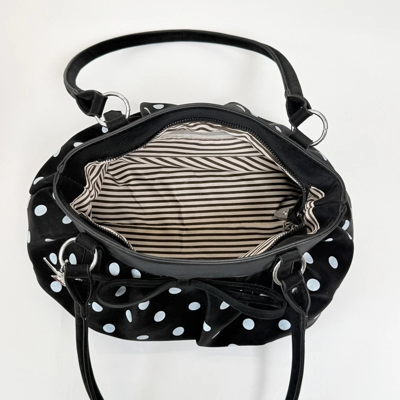 Women's Small Polka Dot Ruched Bow Shoulder Bag Sweet Retro Aesthetic Daily Dating Shopping Underarm Bag 2026 New Trend Handbags