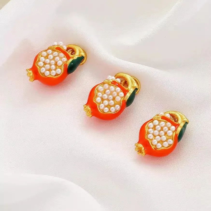 Sand Gold High Color Retention Enamel Pearl Gourd Pomegranate Pendant DIY Jewelry Findings