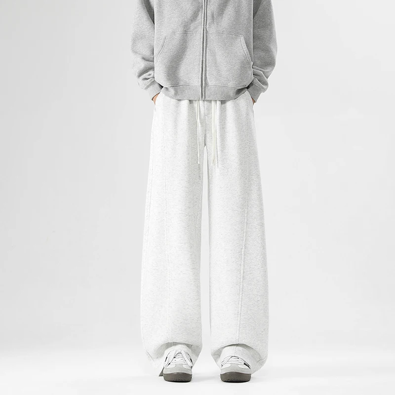 

Men's Solid Color Straight Leg Sweatpants with Drawstring Elastic Waist Comfortable Plush Fleece Casual Lounge Gym Pants