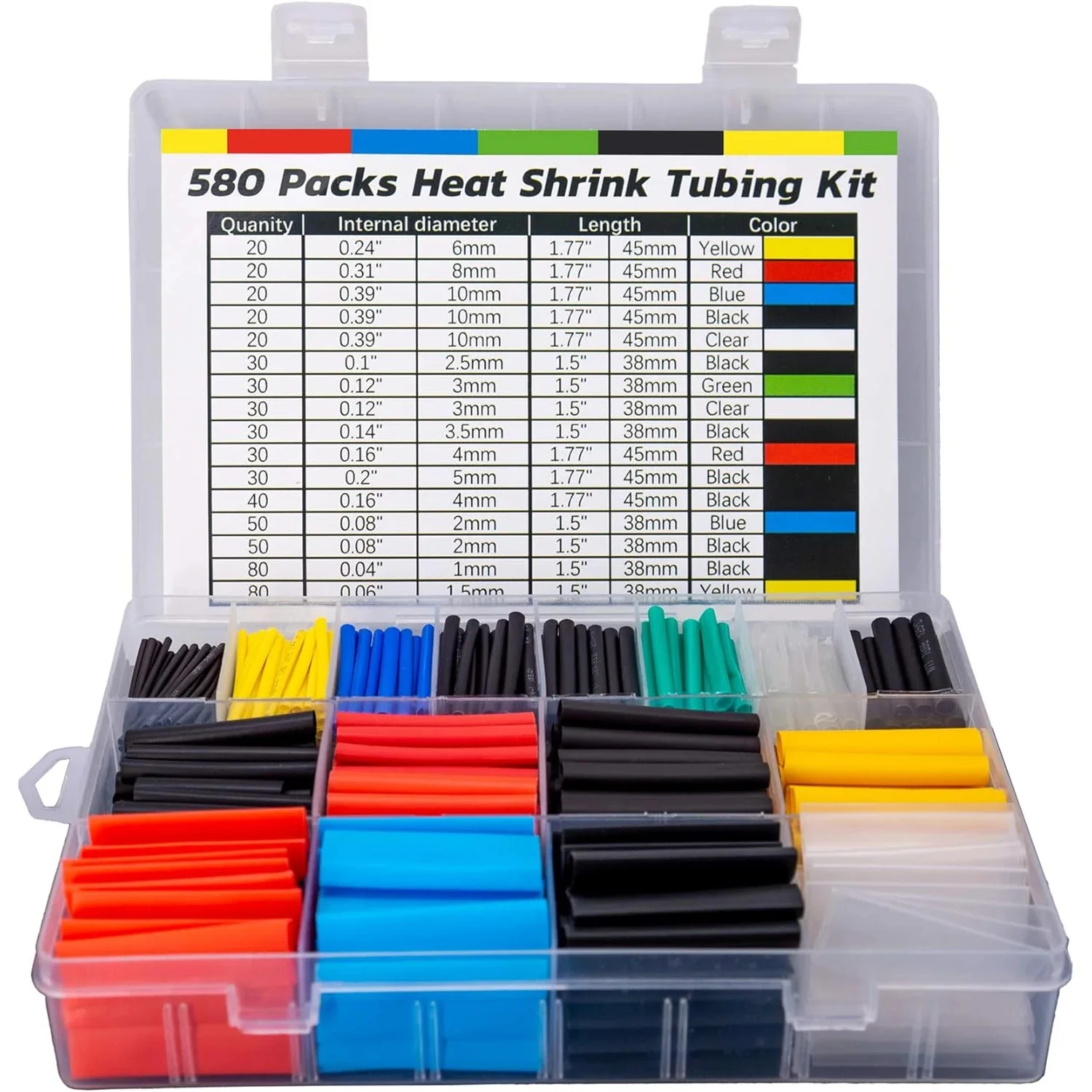 580PCS 560 Heat Shrink Tubing Kit EVA Material in 6 Colors 11 Sizes - Ideal For Electrical Insulation, Repairs, Wire Connectors