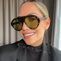 Trend Pilot Sunglasses Women Retro Oversized One Piece Leopard Sun Glasses Vintage Big Popular Shades Gafas De Sol