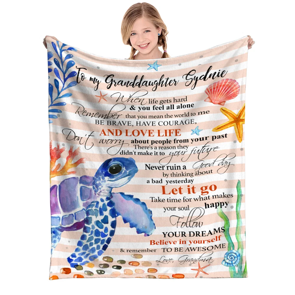 

Granddaughter personalized blanket, designed with turtles and starfish brave strong favorite sheep blanket custom name