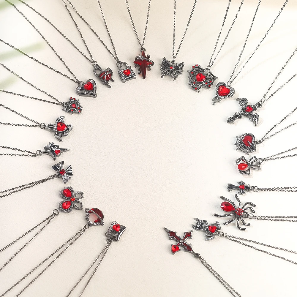 2Pcs Gothic Punk Love Cross Butterfly Necklace Earrings Set Cosplay Accessories Halloween Gift For Women'S Jewelry Set