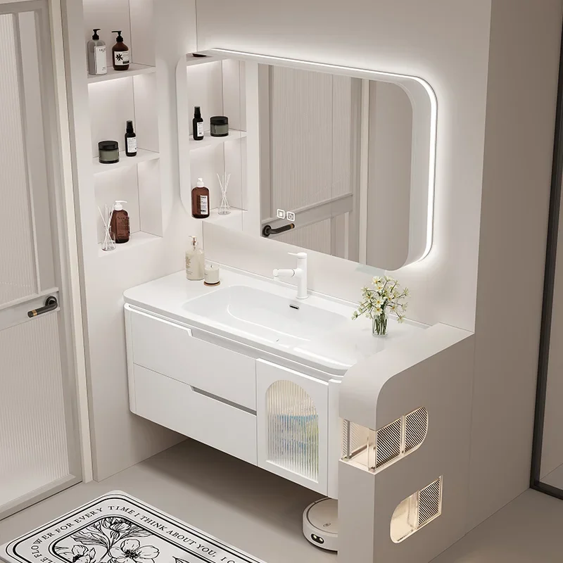 Oak Painted Bathroom Cabinet Combination Ceramic Integrated Basin Washbasin Bathroom Cabinets Narrow Gabinete Furniture