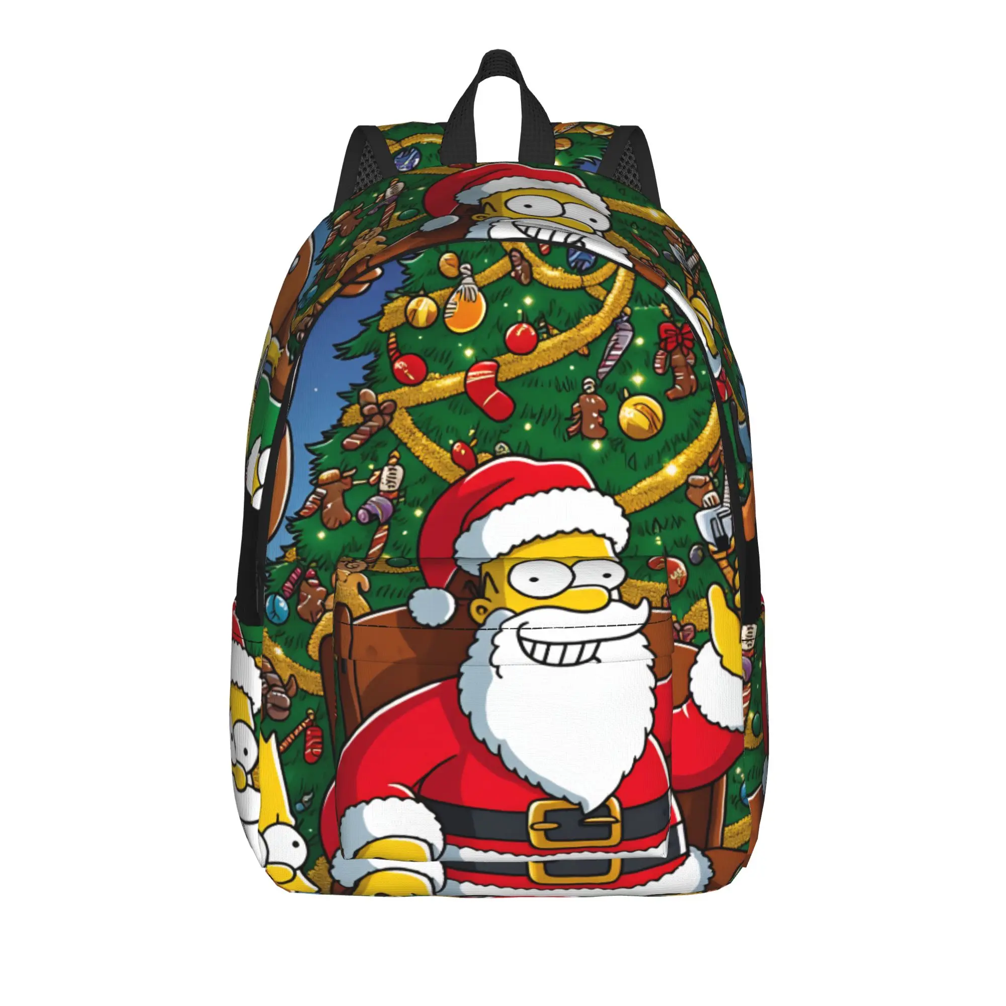S-Simpsons Christmas Holiday Family Scene Backpack  Kawaii Backpacks Youth Trekking Print High School Bags Designer Rucksack