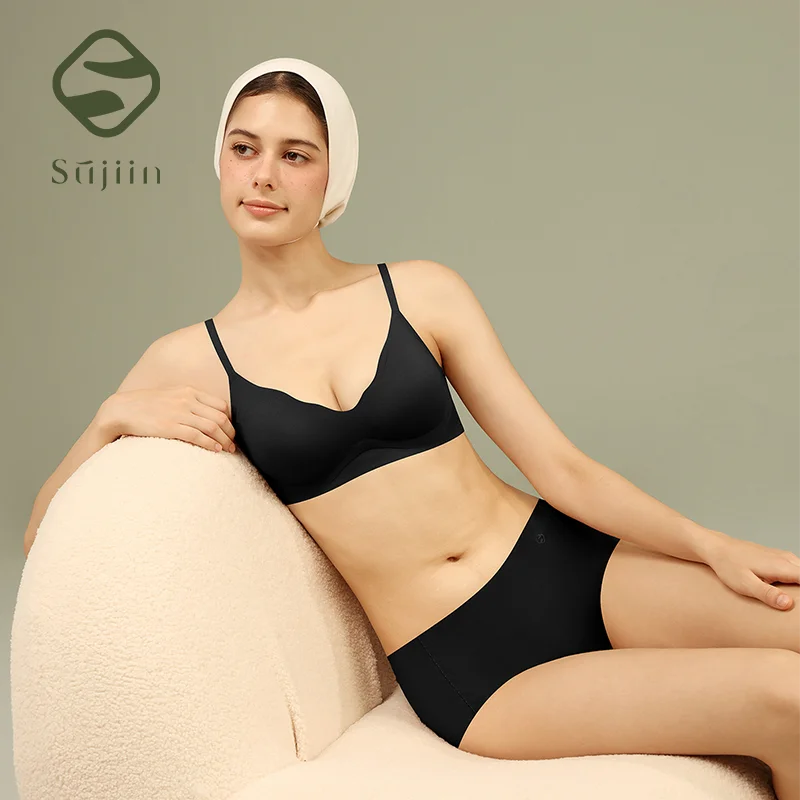 

SUJIIN Black Bras for Women Seamless Push Up Comfortable Bra Women's Wireless Smoothing Soft Support Thin Bralette Female MX227