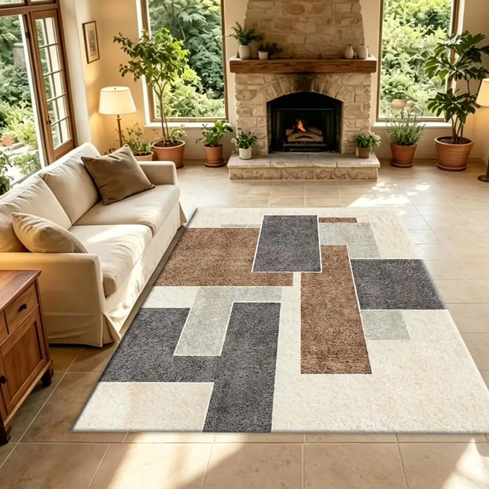 Modern Geometric Overlap Rectangle Block Carpet Flooring Non Slip Floor Rug for Bedroom Living Room Home Decor