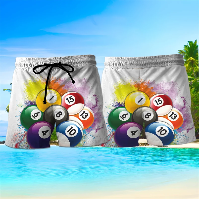 Novità in pantaloncini da spiaggia con grafica da biliardo per uomo, tendenza alla moda, pantaloni corti stampati in 3D estivi, pantaloncini da surf larghi casual streetwear