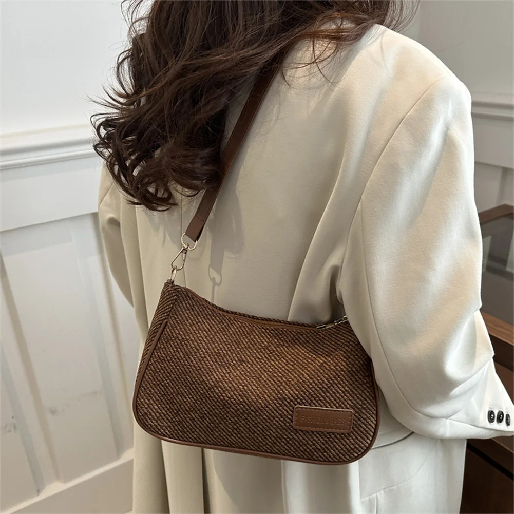 

Women Corduroy Shoulder Bag Zipper Closure Underarm Bag Solid Color Clutch Purse Satchel Bag for Work Travel