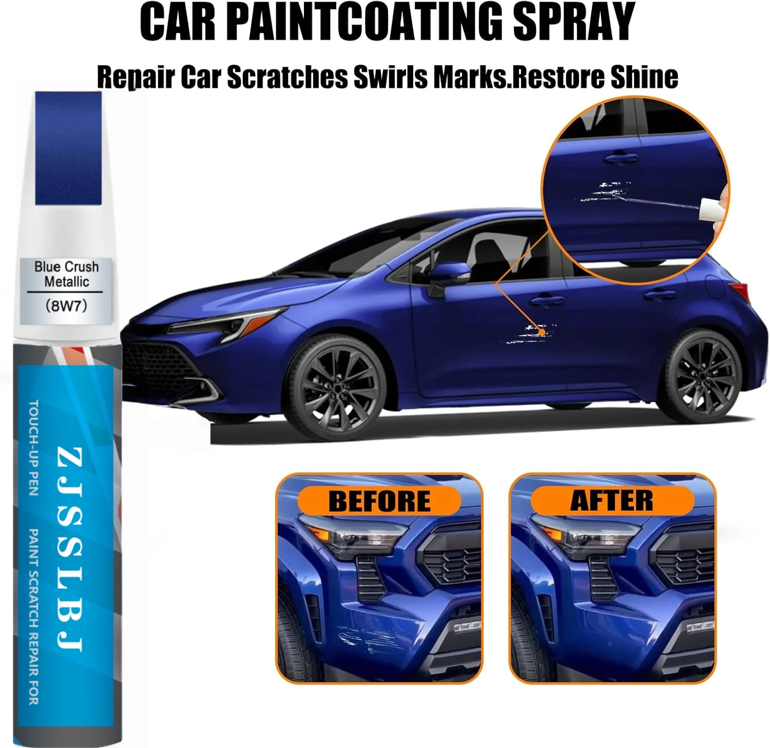Car Touch up Paint(8W7 Blue Crush Metallic) Compatible with Toyota, Car Paint Pen Scratch Repair Two-In-One Touch Up Paint, Prem