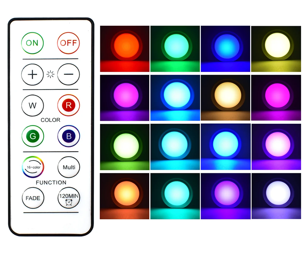 3/6 PCS LED Puck Light RGB 16 Colors Dimmable Under Cabinet Light USB Rechargeable Wine Cabinet Light with Remote Control