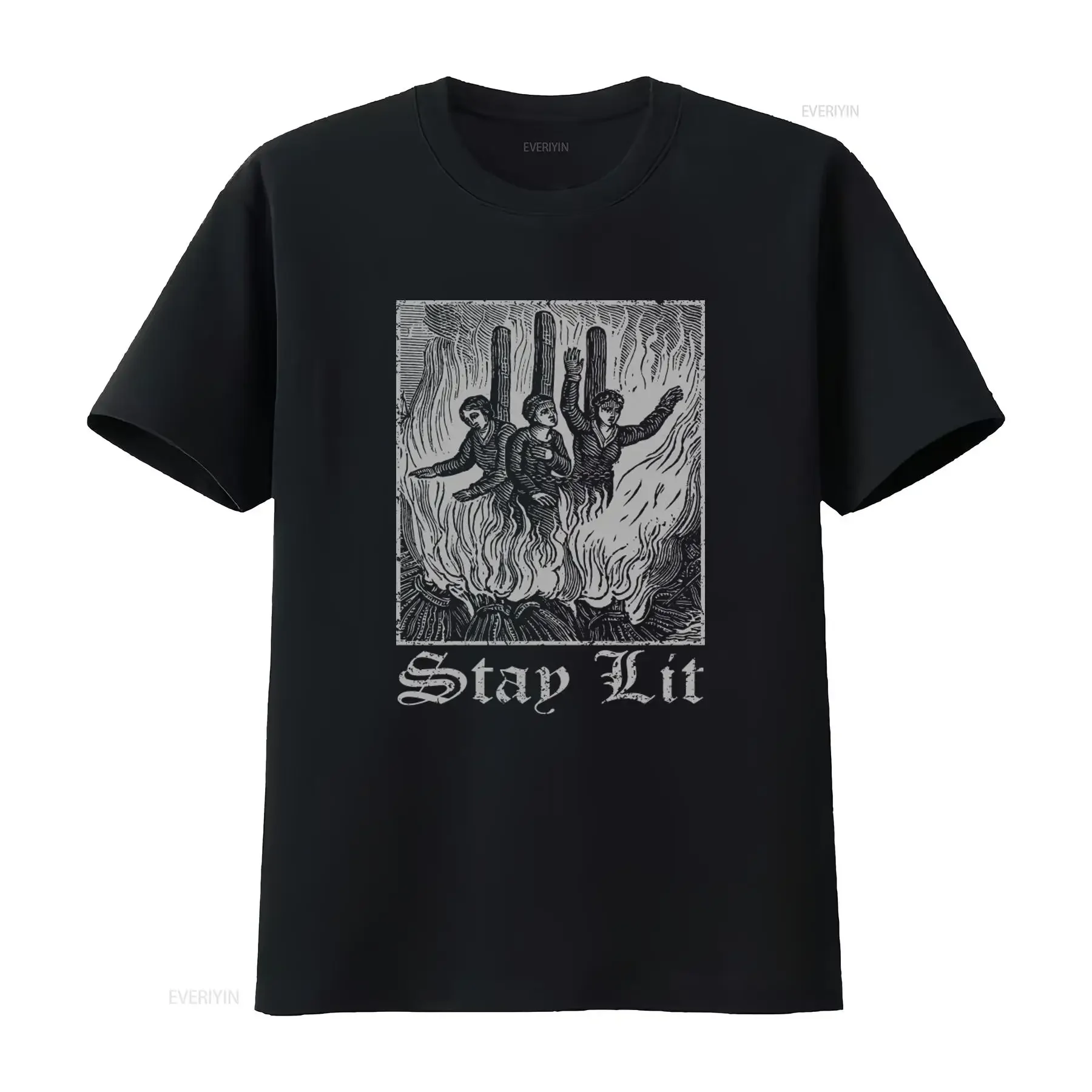 T-shirt unisexe Stay Lit Inquisition Design, imprimé morbid amusant, style unique, effet vintage délavé, graphisme doux, respirant