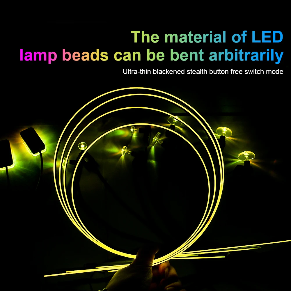 자동차 주변 조명 인테리어 아크릴 광섬유 스트립, 교체용 대시보드 램프, RGB 64 색 LED 스트립, 110cm, 75cm, 35cm