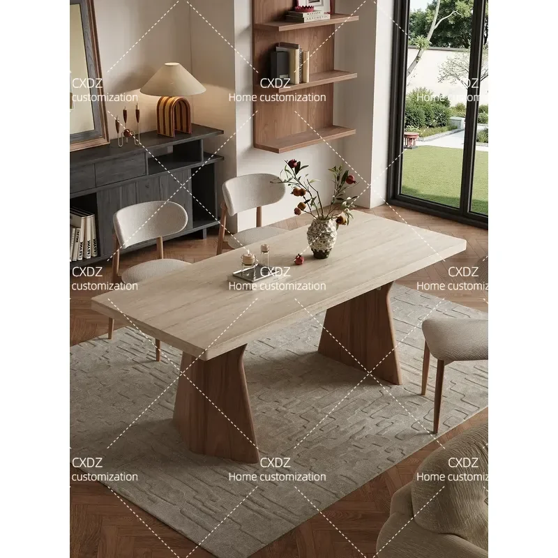 Quanmu Solid Wood Dining Table with Antique Rock Slab Top Rectangular Hanging Stone Design for Home High End 2026 New