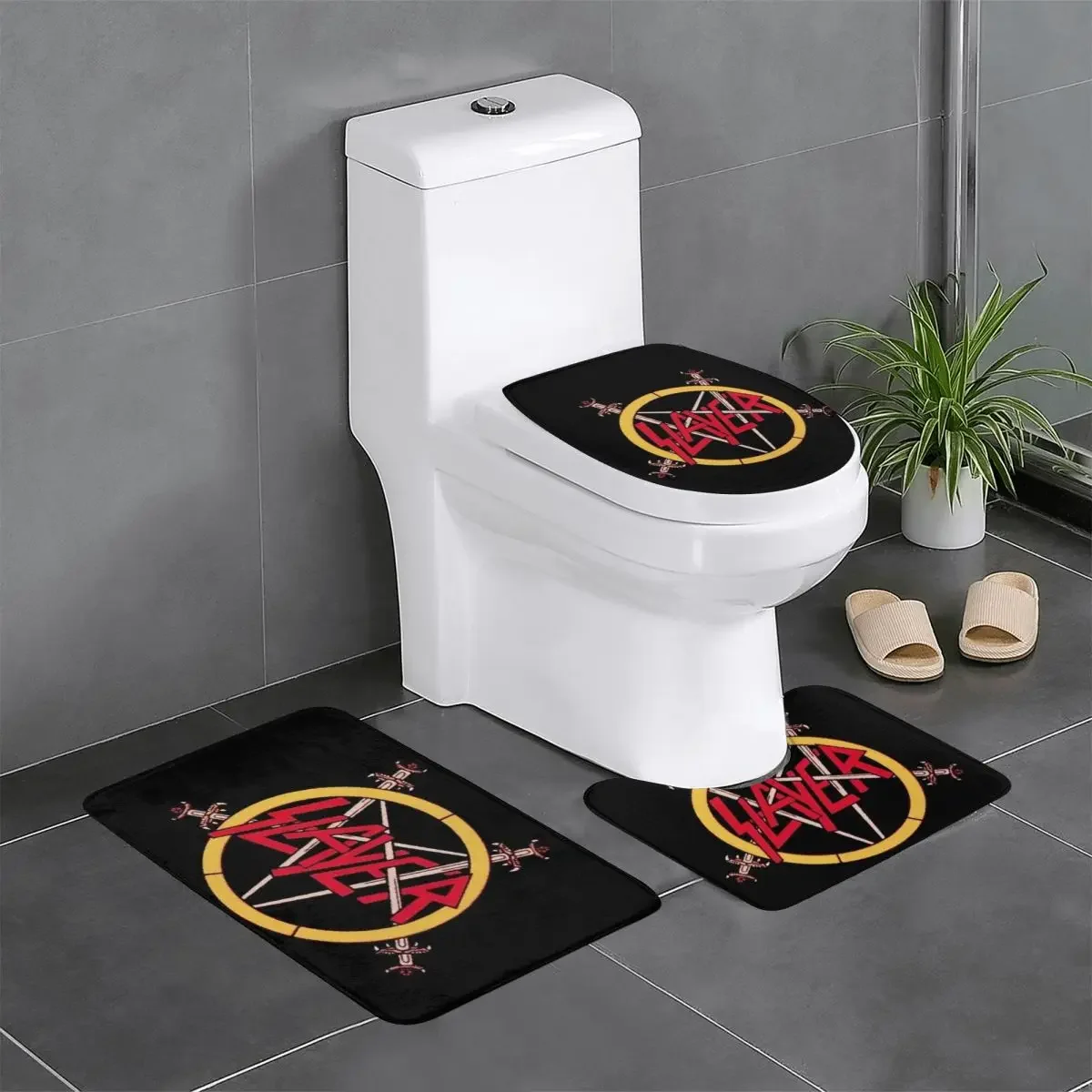 

Custom Slayers Heavy Metal Rock Band 3-х предметный набор ковриков для ванной комнаты Нескользящие наборы ковриков для туалета и ванной