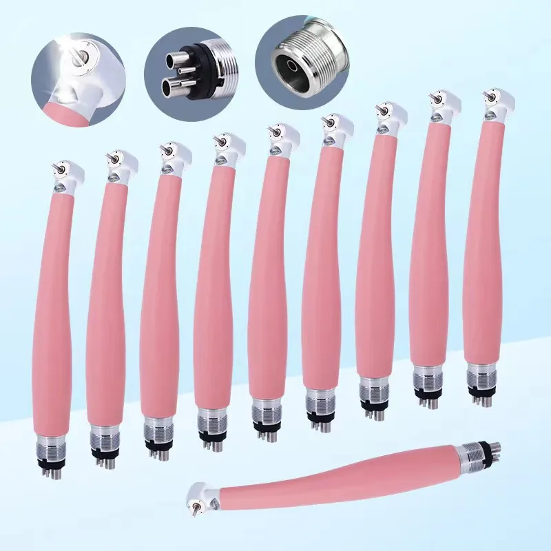 Pink Dental Handpiece 10PCS LED/not LED Water Spray High Rotation Pen Push Button Nanotechnology High Speed Hand Piece 2/4 Hole