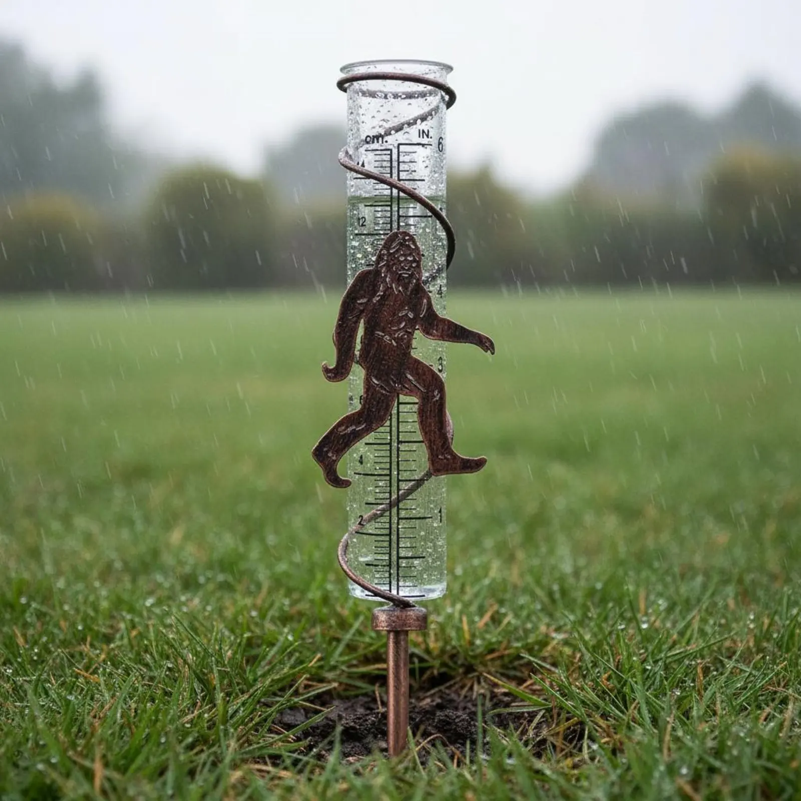 

Woodland Giant Rain Gauge Novelty Design Mythical Creature Water Gauge Stake Metal Woodland Giant Garden Stake Two-Way Scale