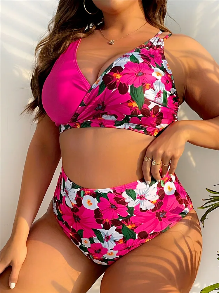 

Женский комплект бикини больших размеров с высокой талией XL 5XL, бандо, топ для похудения, летняя пляжная одежда, Новое поступление 2026, принт в стиле бохо