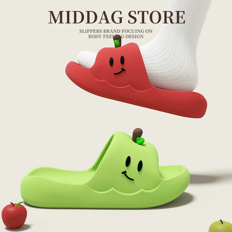 

2026 Lovely Apple Eva Slippers Women Summer Couple Platform Cloud Slippers Woman Lightweight Non Slip Indoor Home Slides Female