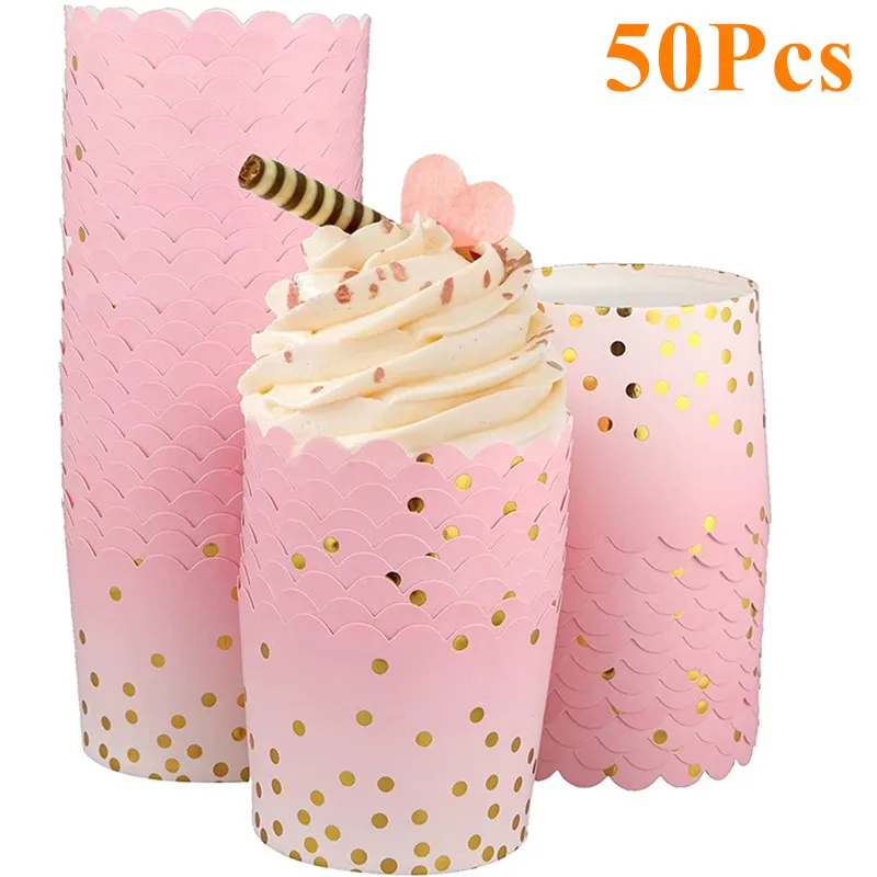 50Pcs Gold Dots Paper Baking Cups Oven-safe Muffin Cupcake Baking Mold Cup Liners Non-stick Ramekin Holders for Wedding Birthday