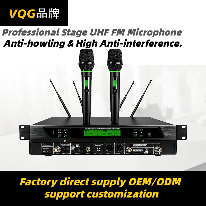 

OuMeiYin 1087 UHF 2-Channel Wireless Mic Anti-Howling Frequency Tunable Stage KTV Meeting Home Use