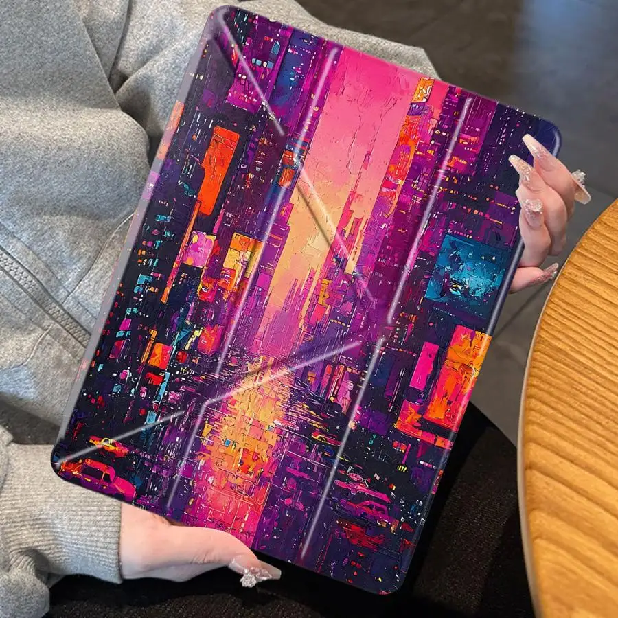 Neon Lamp Neighborhood Tablet Case For iPad Pro 2025 Mini 6 7 Pro 11th 10th 9th 8th 7th 12.9inch Air 4 5 M3 M2 M4 11inch Holder