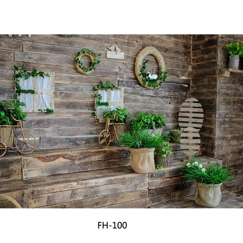 Nitree Spring Easter Photography Backdrop Rabbit Flowers Eggs Wood Board Photo Background Studio Props FH-57