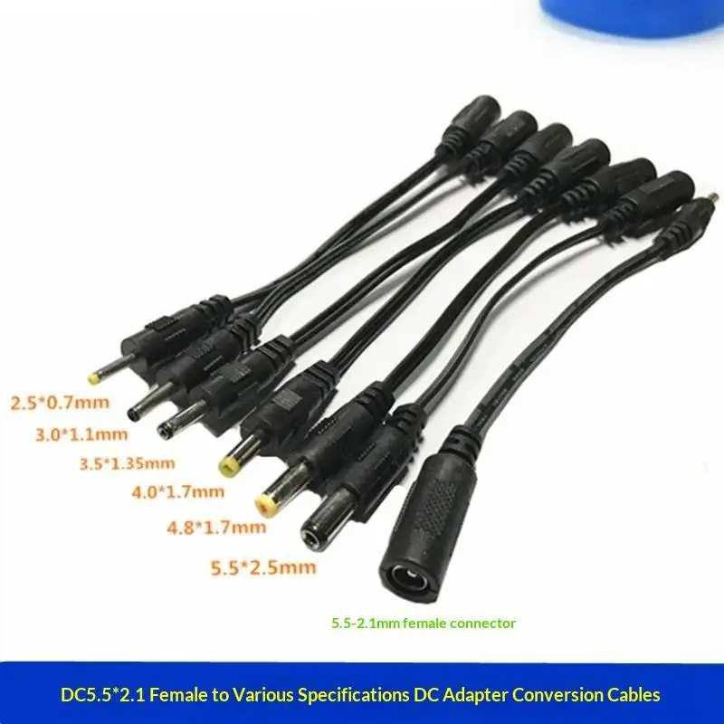 DC Power Cable 5521 Female to Multi Size Male DC Jack Adapter Plug-and-play Easy Use Connector for Camera LED Strip CCTV