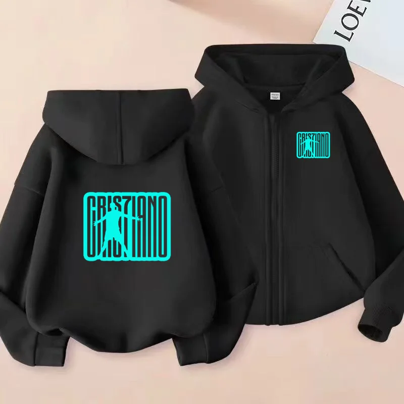 

Children Football Hoodie Letter CR7 Zipper Style Coat Sweatshirt Boys Girls 3-12Yrs Long sleeves Loose Top Casual Sports Clothes