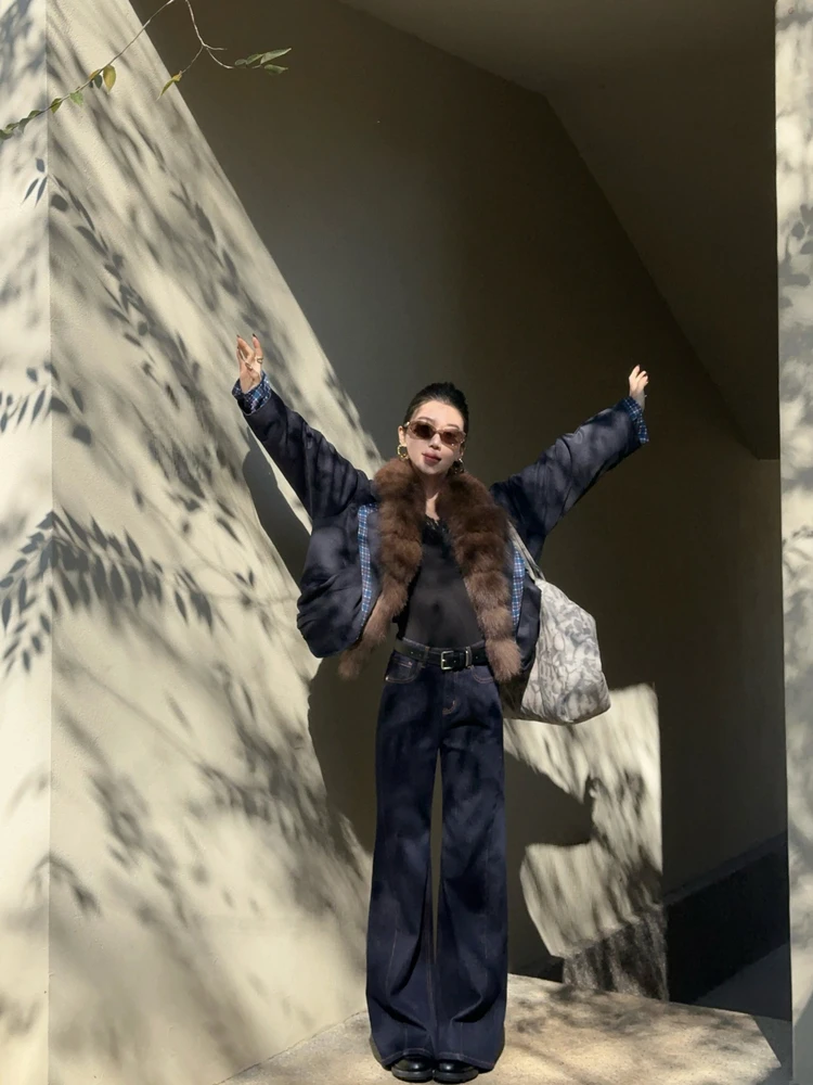 

Джинсы-клеш Chier Ele с высокой талией для женщин, осенне-зимние, утепленные, из денима, шикарные, премиум-качество