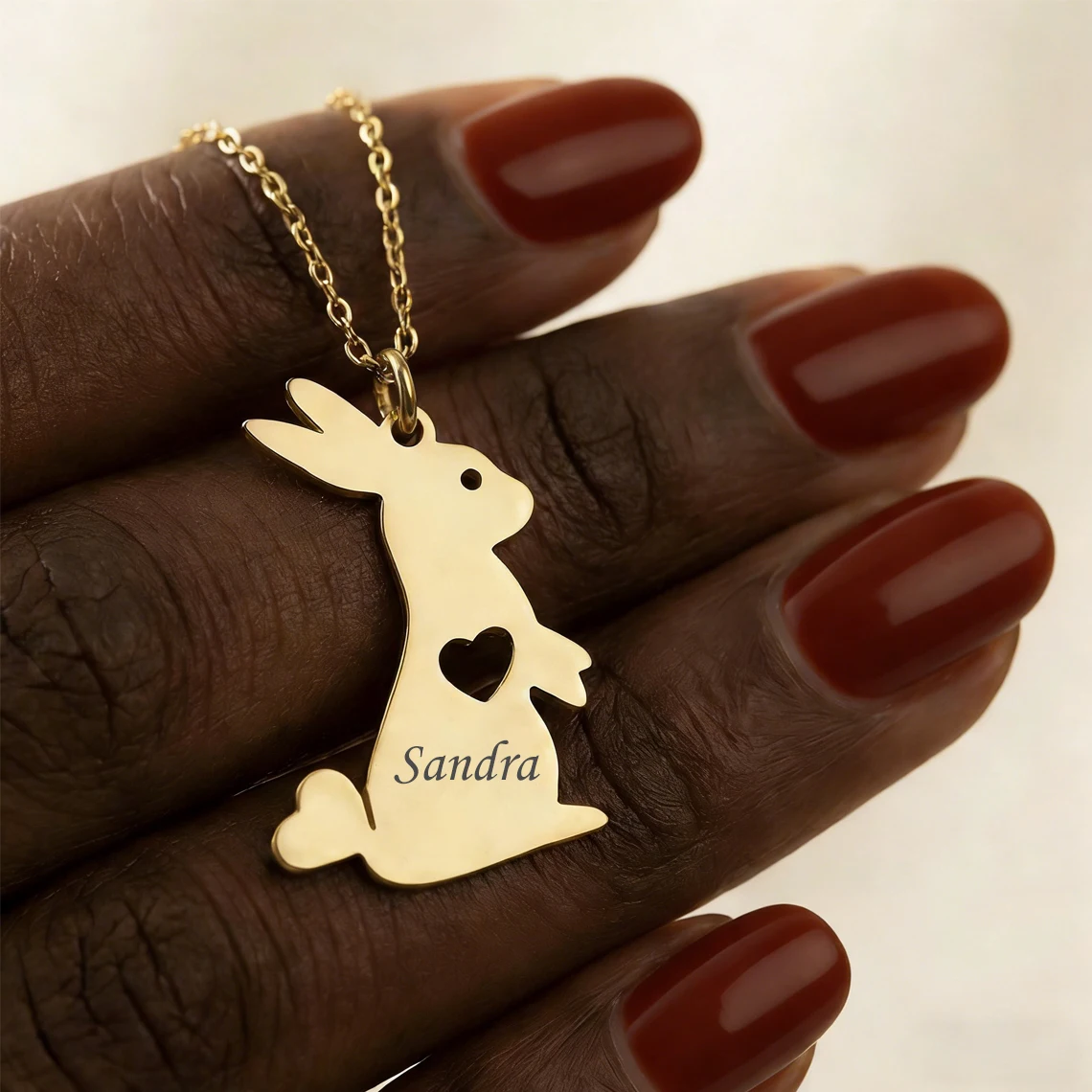 Personalized Engrave Name Necklace with Bunny for Women Kid Stainless Steel Custom Rabbit Pendant Children Easter Jewelry Gift