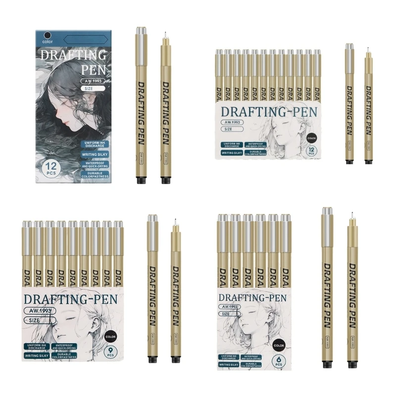 6/9/12 Pieces Drawing Pen Marking Pen Fine Line Pen Set Sketching Marker Waterproof Paint Pen for Sketching