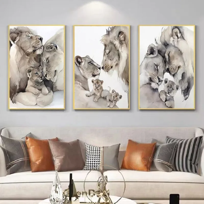 Pintura al óleo abstracta con significado de animales, lienzo impreso para el hogar, arte de pared, póster de León e impresión, imagen de decoración de pared para el hogar