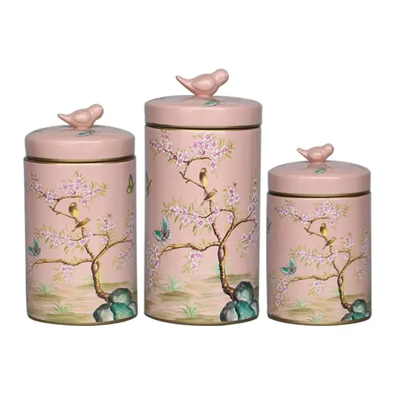 Pots de rangement en céramique peints avec couvercle,