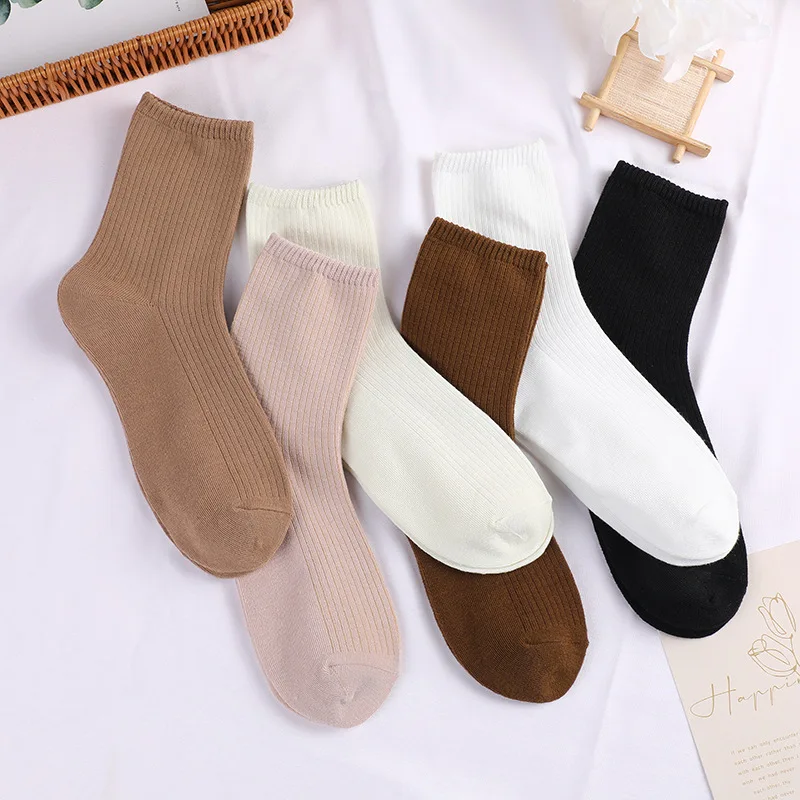 1 Pairs to 3 Pairs Autumn New Solid Color Mid Length Socks Versatile Casual Women Socks Home Floor Socks Sports Breathable Socks