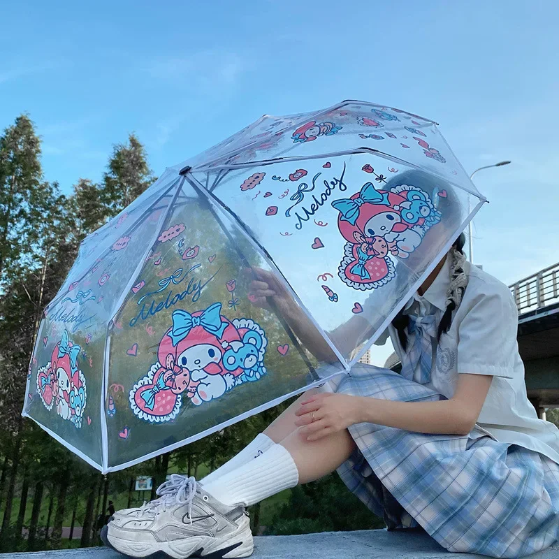 Miniso Kawaii Sanrio Transparent Umbrella My Melody Accessories Cute Beauty Anime Folding Tri-Fold Umbrella Toys for Girls Gift