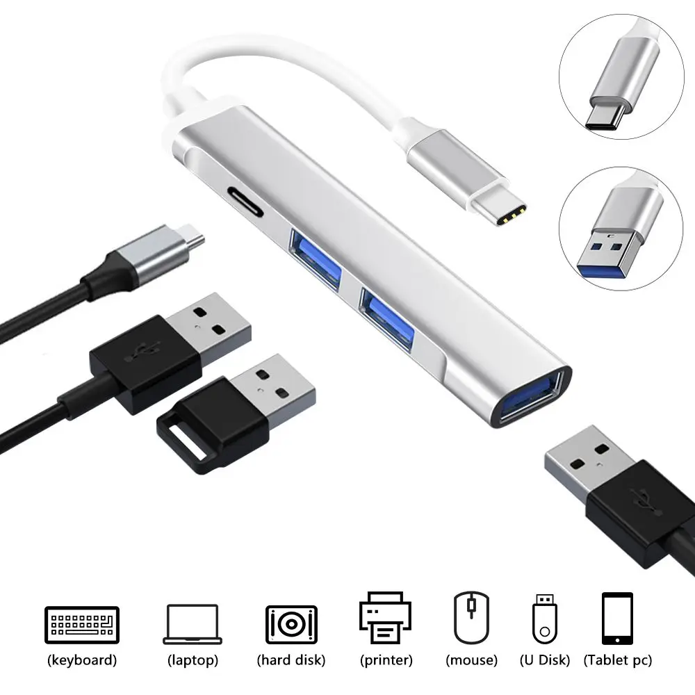 Data Transfer Splitter 4 Port USB 3.0 Expander Dock Station USB C HUB Type-C For Laptop PC Phone Tablet