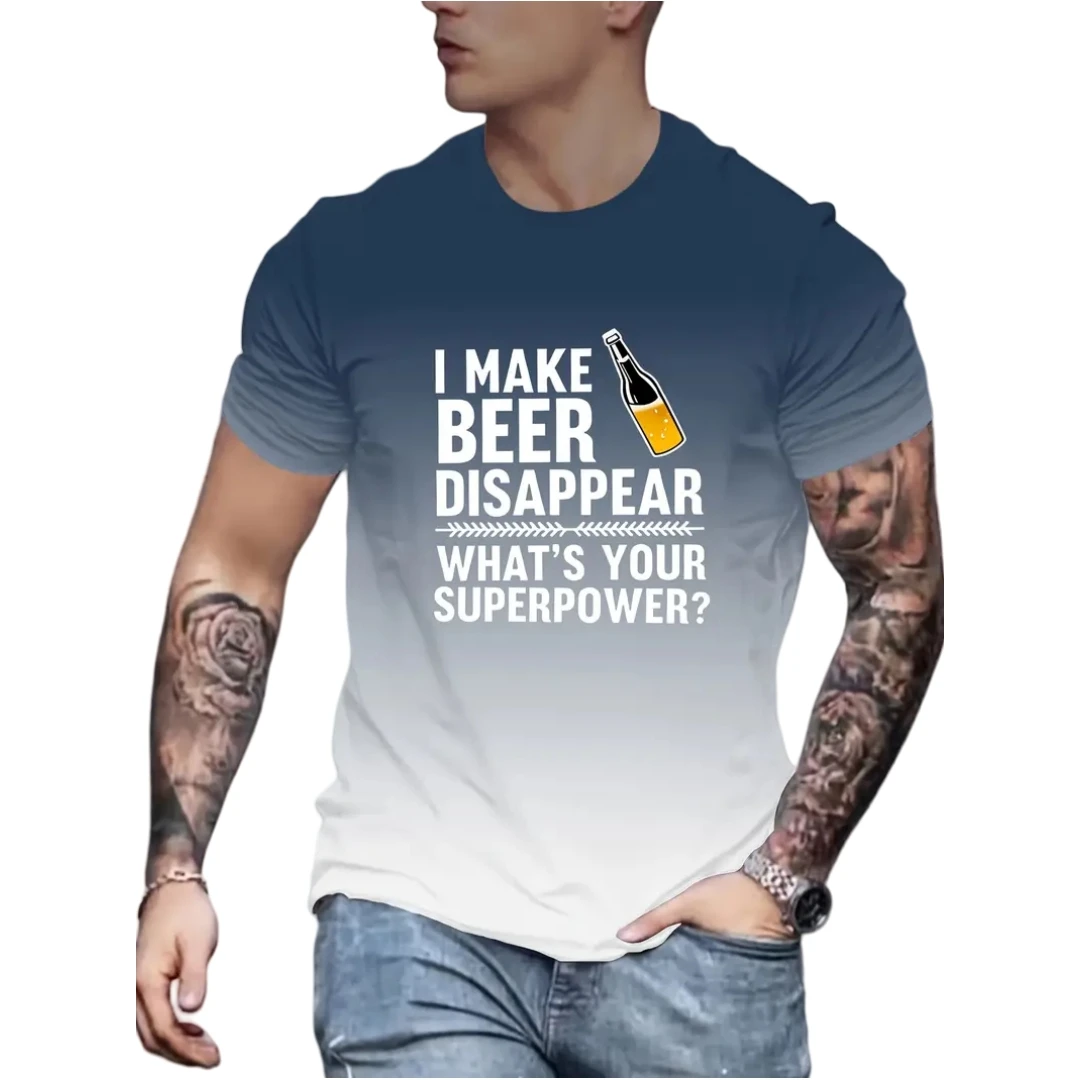 

Christmas T Shirt for Man Gradient Beer Printed Tops Short Sleeve Gym Clothing Men's T-Shirt Tees Harajuku O-Neck Male Shirts